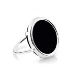 Bague Ginette NY Black Onyx Disc Ring Or Blanc