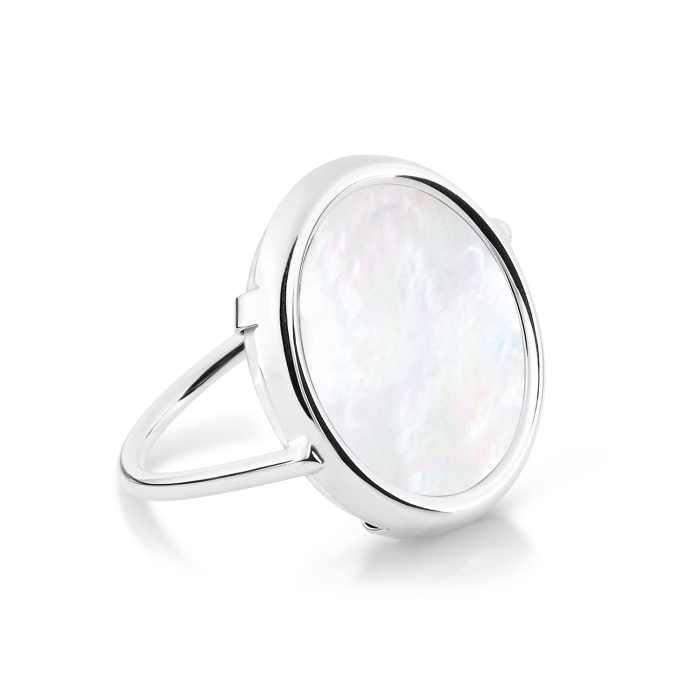 Bague Ginette NY MOP White Disc Ring Or Blanc