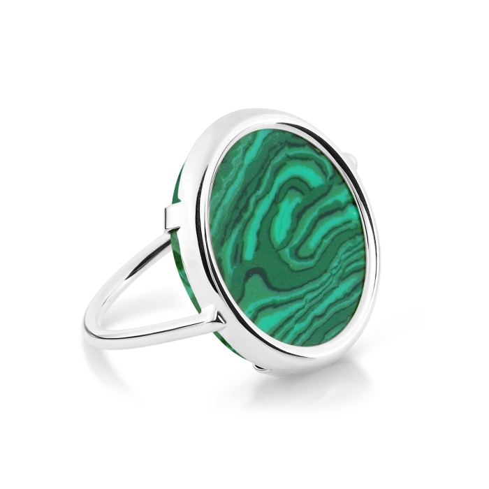 Bague Ginette NY Ever Malachite Disc Ring Or Blanc