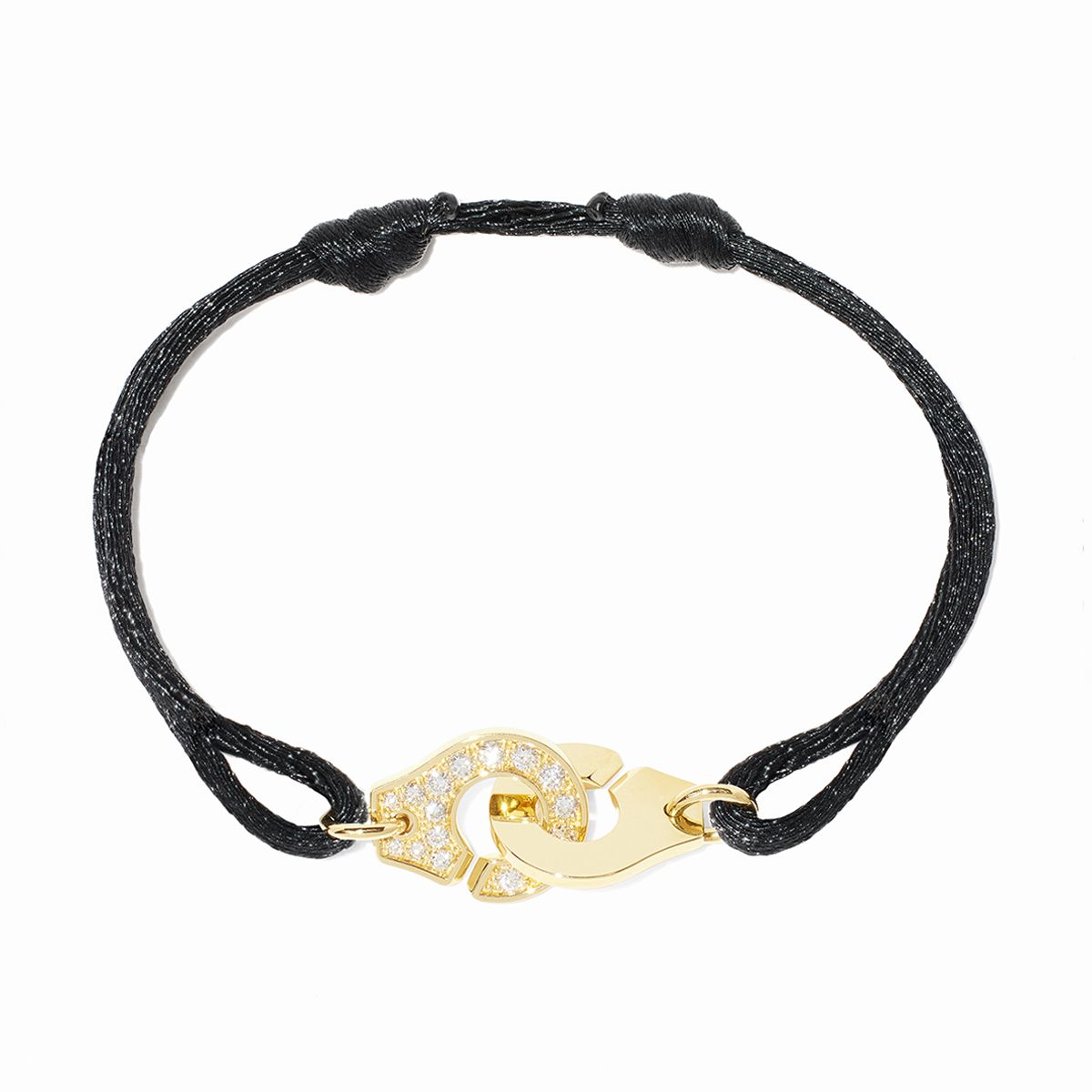 Bracelet Dinh Van Menottes sur Cordon Moyen Modèle Diamants Or Jaune