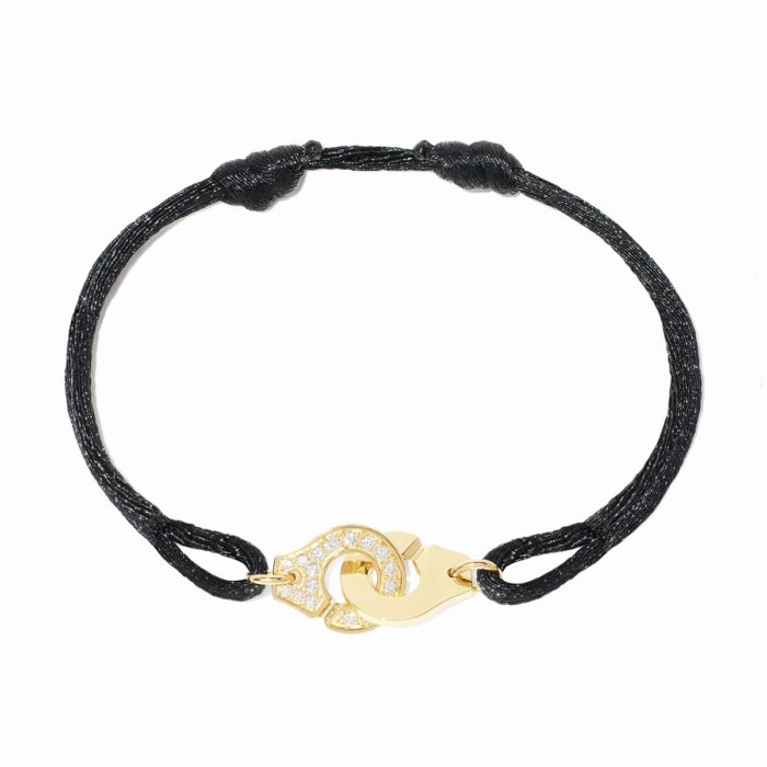 Bracelet Dinh Van Menottes sur Cordon Petit Modèle Diamants Or Jaune