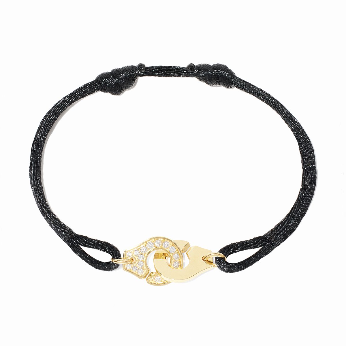 Bracelet Dinh Van Menottes sur Cordon Petit Modèle Diamants Or Jaune