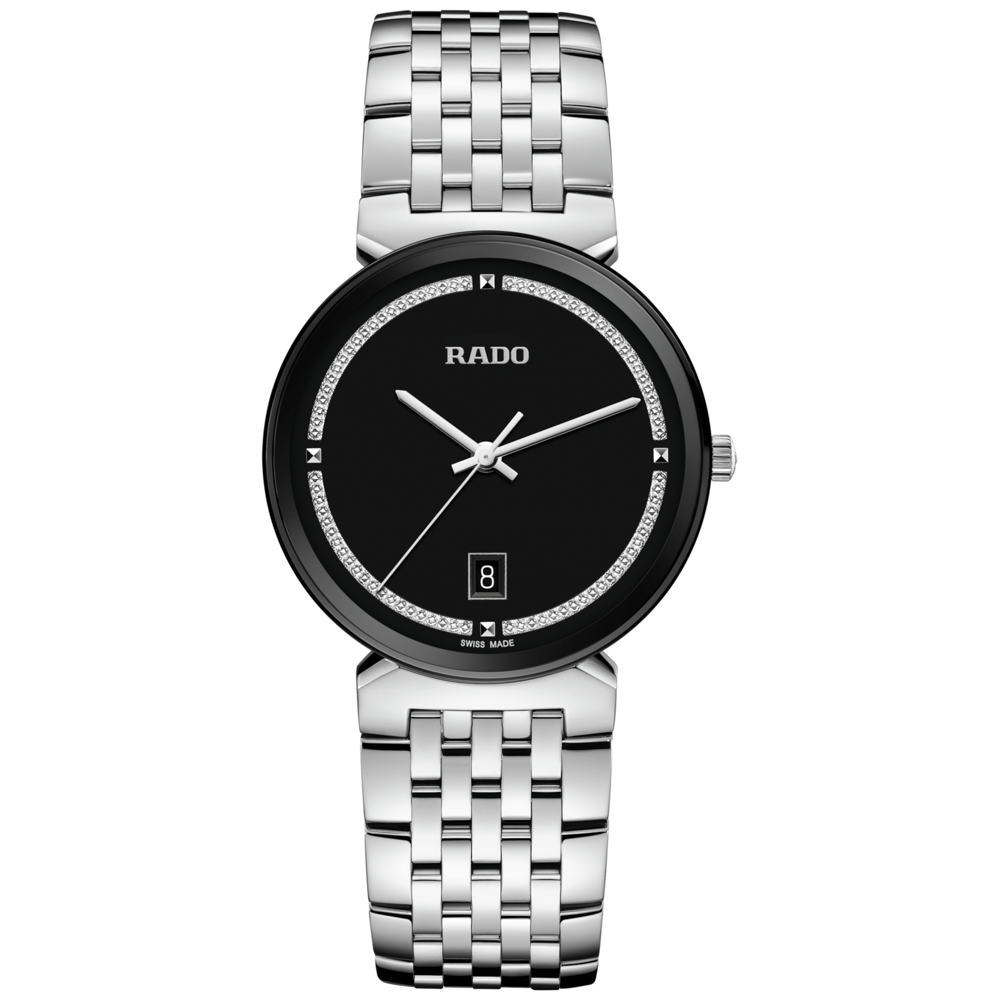 Rado Florence Quartz Watch Black Dial Steel Bracelet 38MM