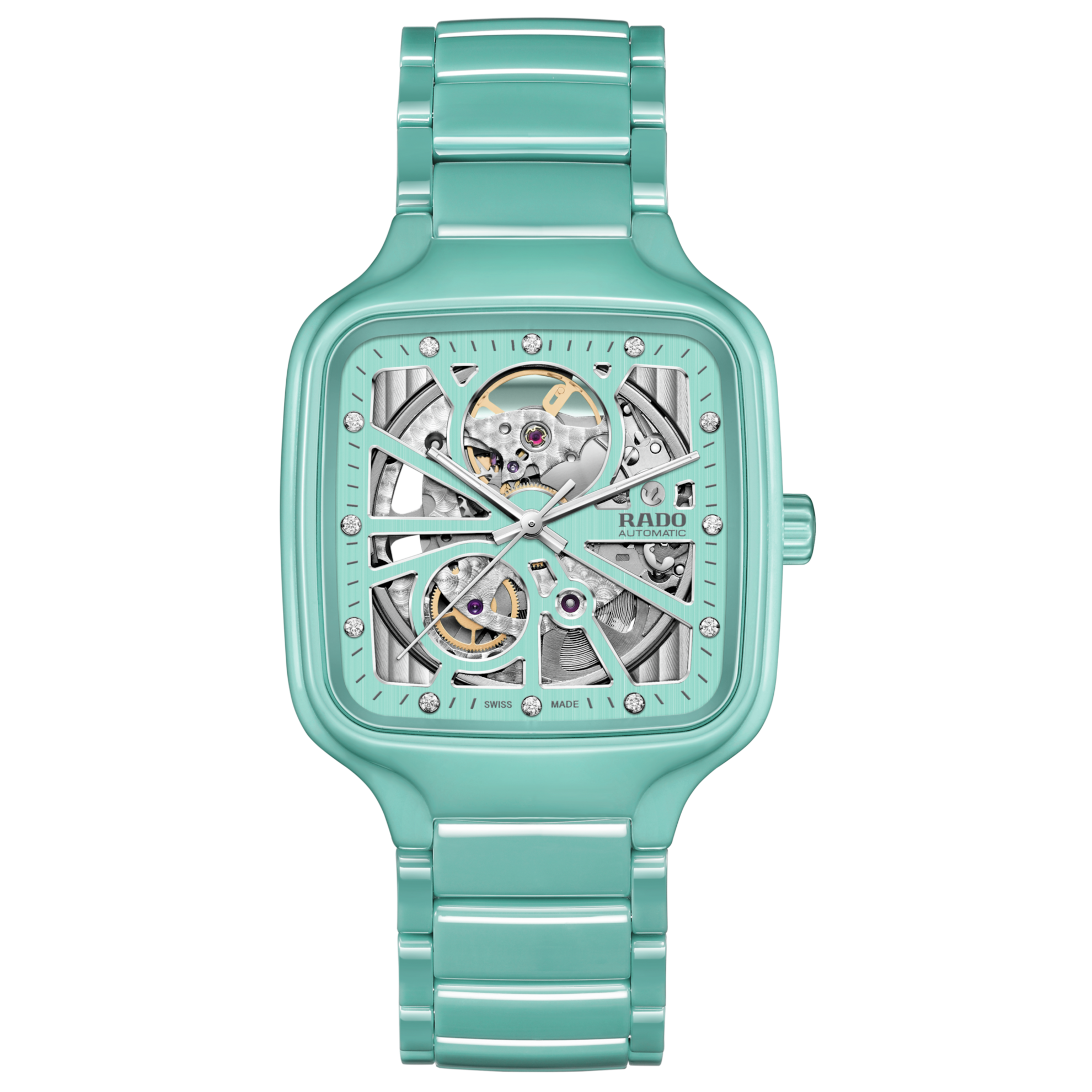 Rado True Square Open Heart Auto Watch Ceramic Bracelet 38MM