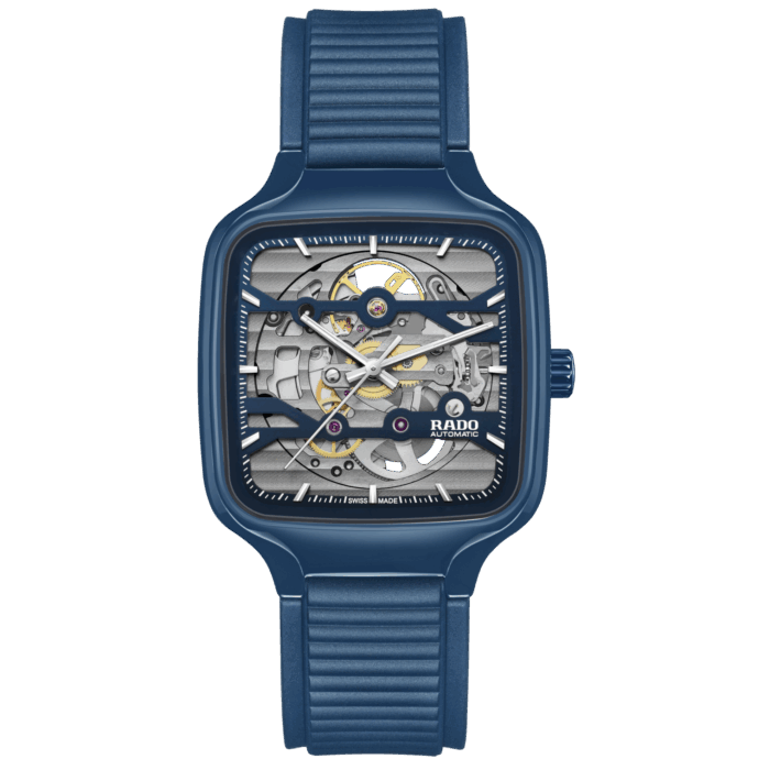 Montre Rado True Square Skeleton Auto Bracelet Caoutchouc 38MM
