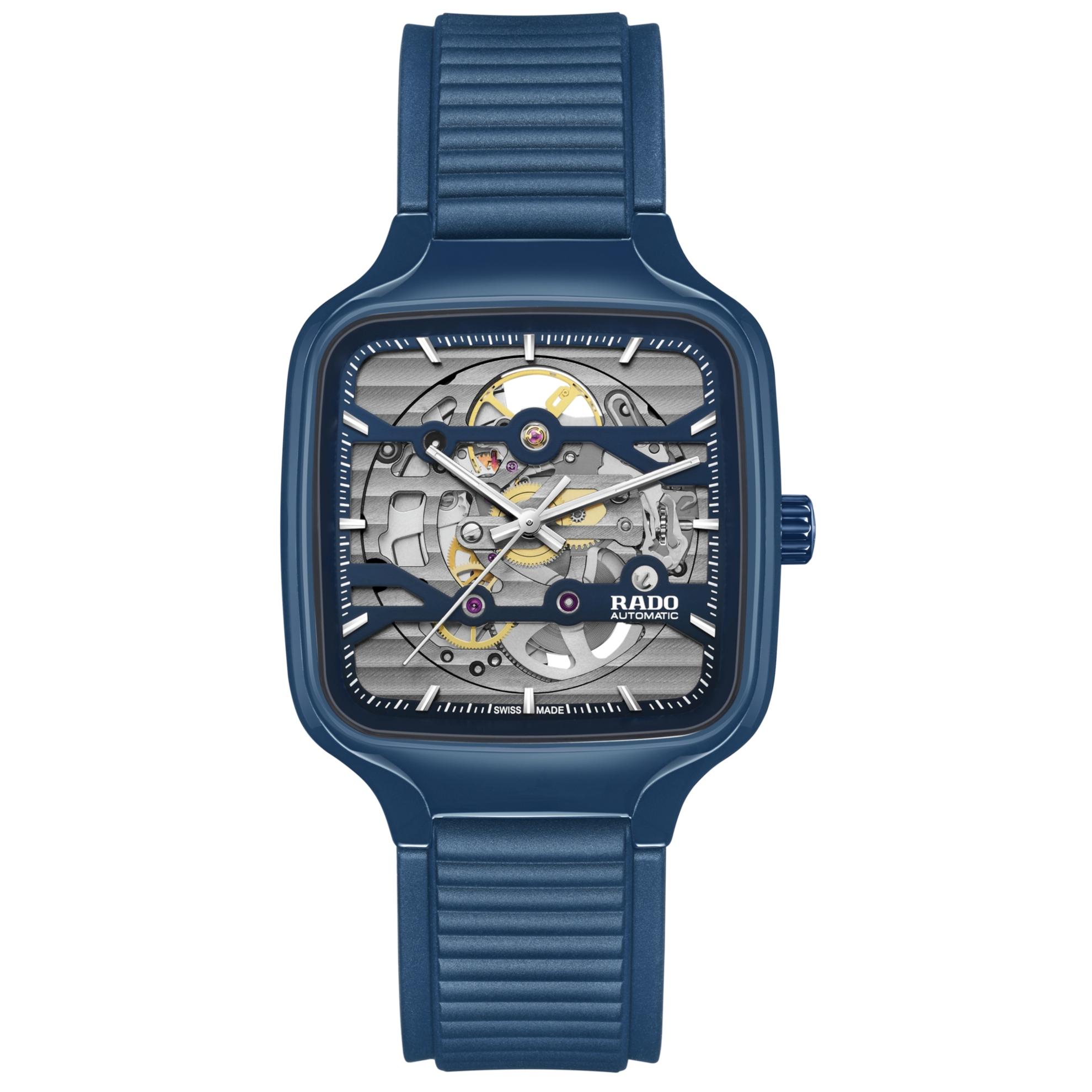 Rado True Square Skeleton Auto Watch Rubber Bracelet 38MM
