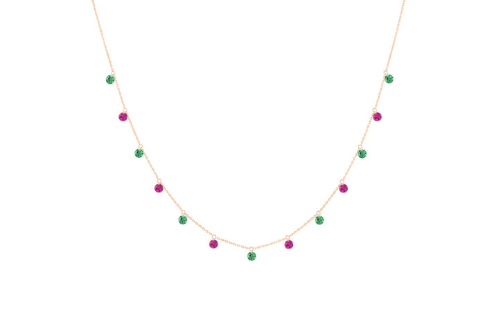 Necklace La Brune &amp; La Blonde Confetti 13 Stones Emerald and Ruby Rose Gold