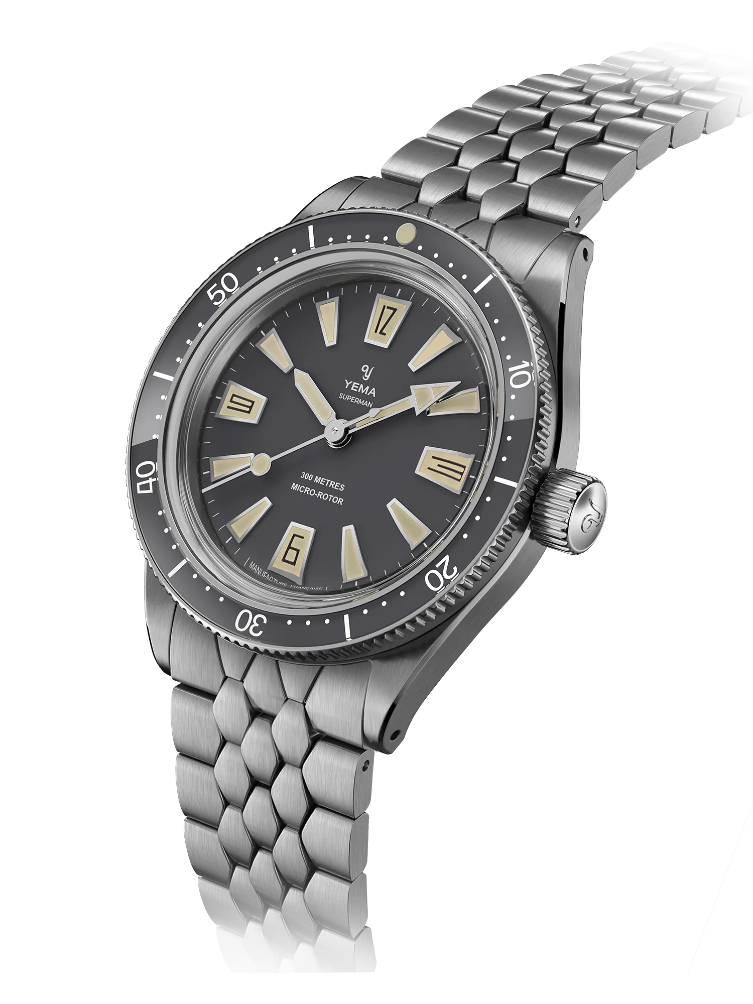 Yema Skin Diver Slim CMM.20 Auto Grey Dial 39MM Steel Bracelet Watch