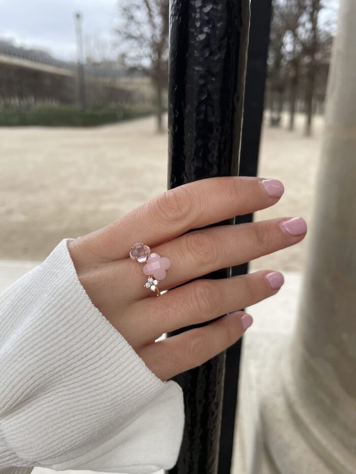 Bague Morganne Bello Bouquet Opale et Quartz Rose Diamants Or Rose