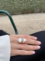 Bague Morganne Bello Bouquet Nacre Blanche et Quartz Rose Diamants Or Jaune