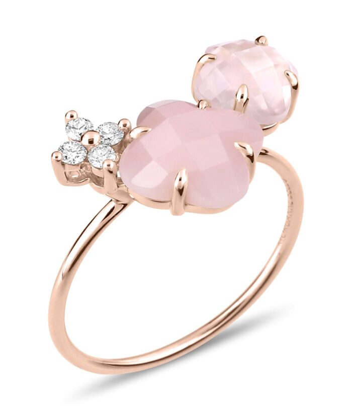 Bague Morganne Bello Bouquet Opale et Quartz Rose Diamants Or Rose