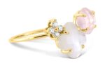 Bague Morganne Bello Bouquet Nacre Blanche et Quartz Rose Diamants Or Jaune