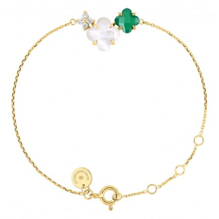 Morganne Bello Bouquet White Mother-of-Pearl &amp; Green Agate Yellow Gold Diamonds Bracelet