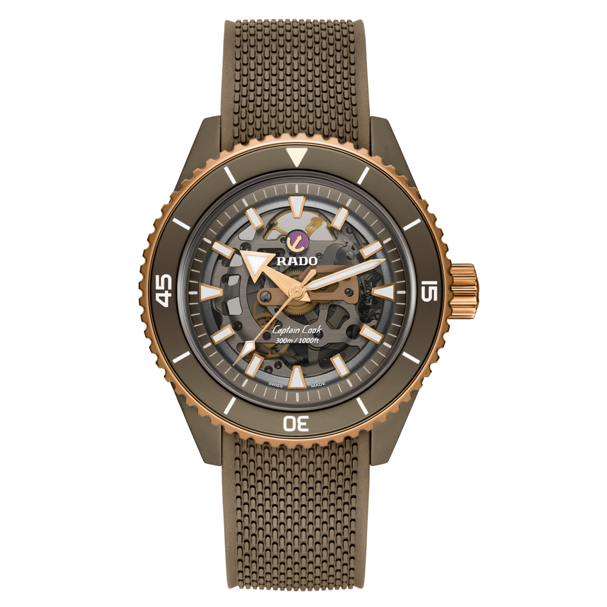 Montre Rado Captain Cook Auto HTC Skeleton Bracelet Caoutchouc 43MM