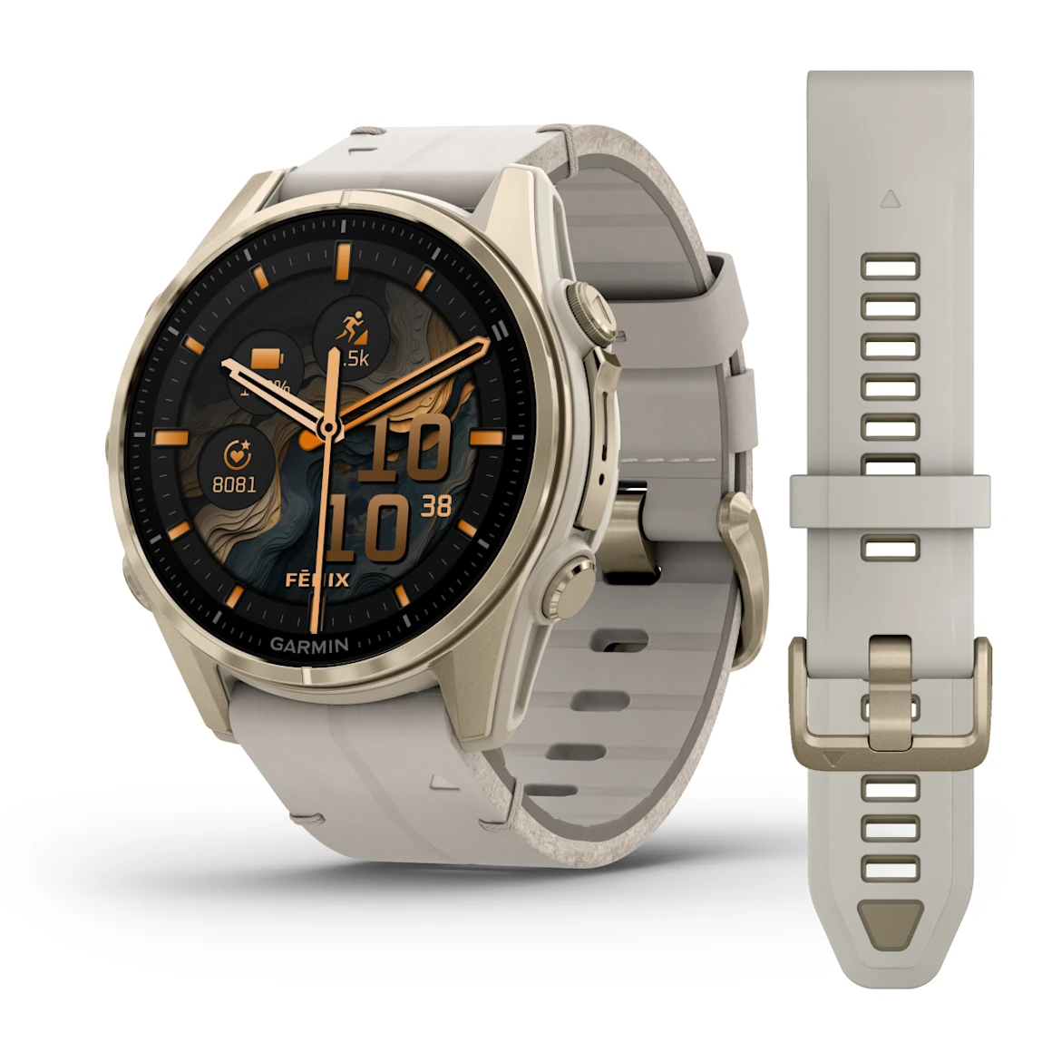 Montre Garmin Fenix 8 Amoled Sapphire Soft Gold Connectée Bracelet Caoutchouc 43MM