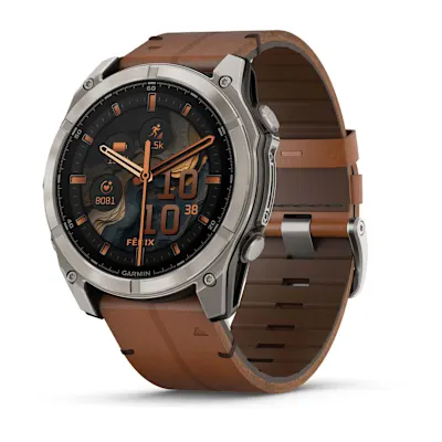 Garmin Fenix 8 Amoled Sapphire Titanium Connected Watch Leather Bracelet 51MM