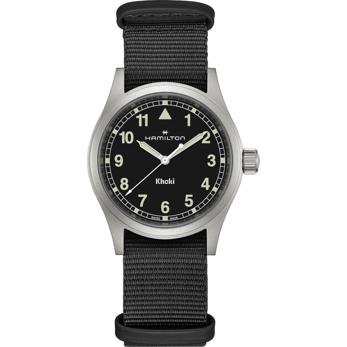 Montre Hamilton Khaki Field Quartz Cadran Noir Bracelet Textile