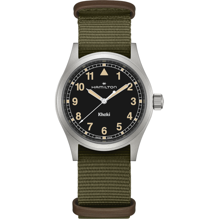 Hamilton Khaki Field Quartz Watch Black DialTextile Bracelet