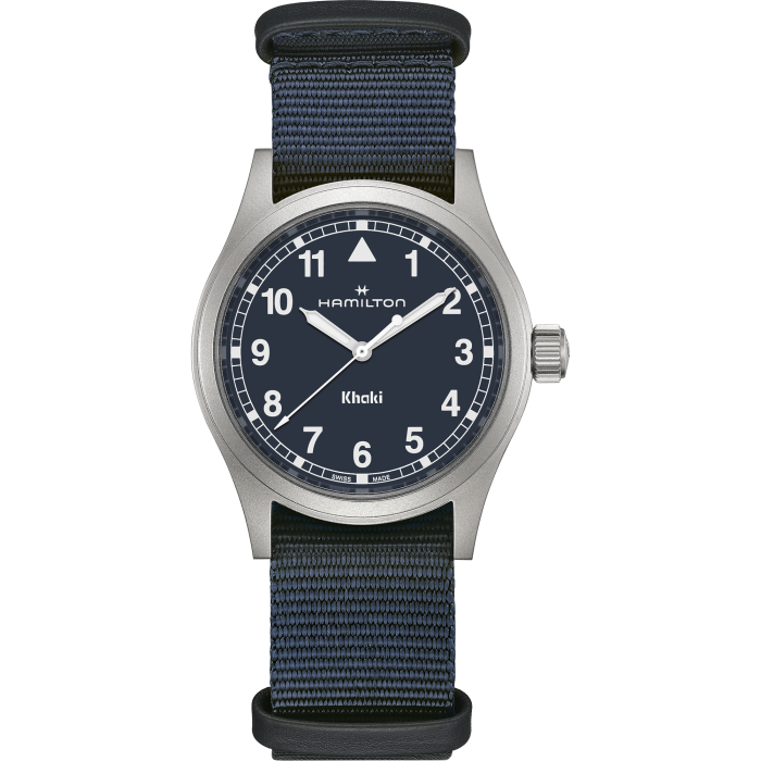 Hamilton Khaki Field Quartz Watch Blue DialTextile Bracelet