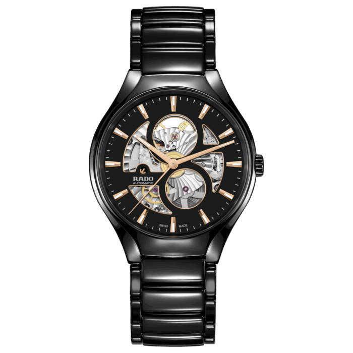 Montre Rado True Round Open Auto Cadran Noir Bracelet Céramique 40MM