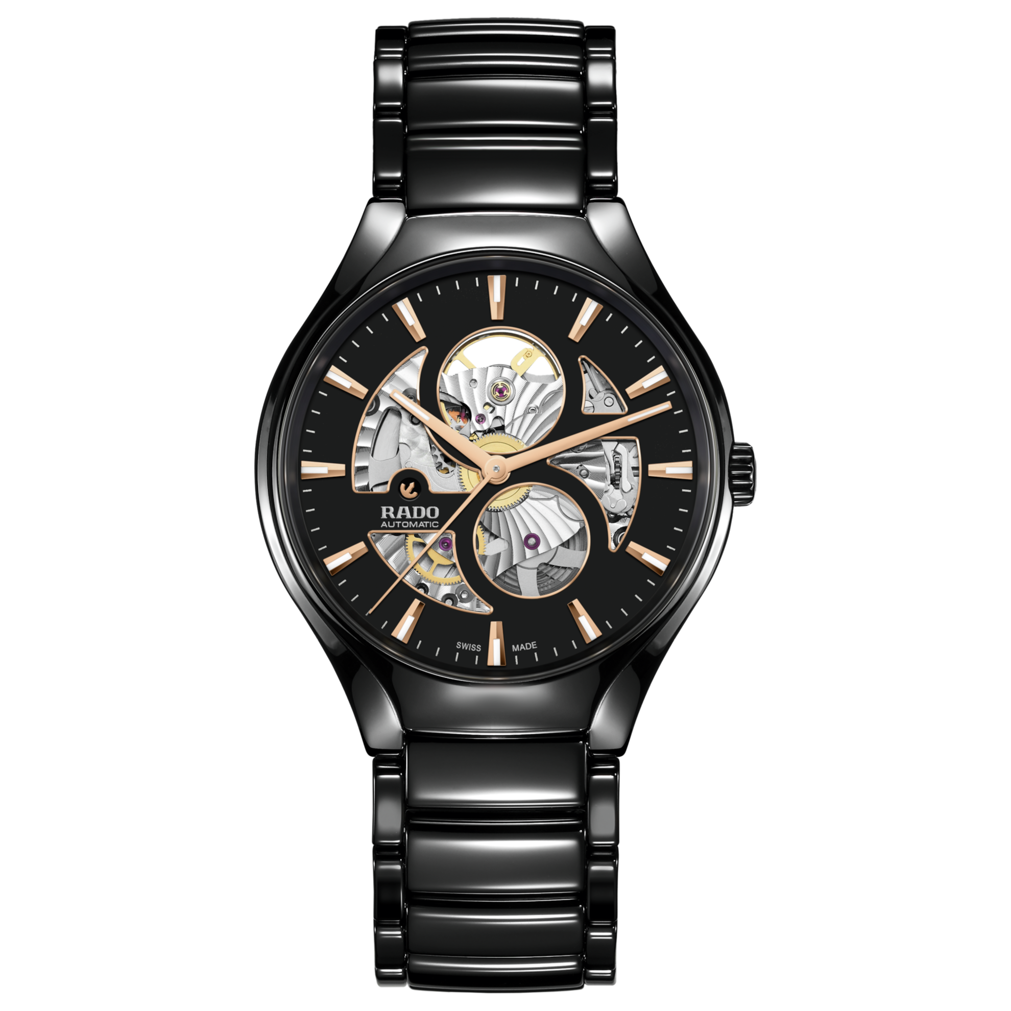 Montre Rado True Round Open Auto Cadran Noir Bracelet Céramique 40MM