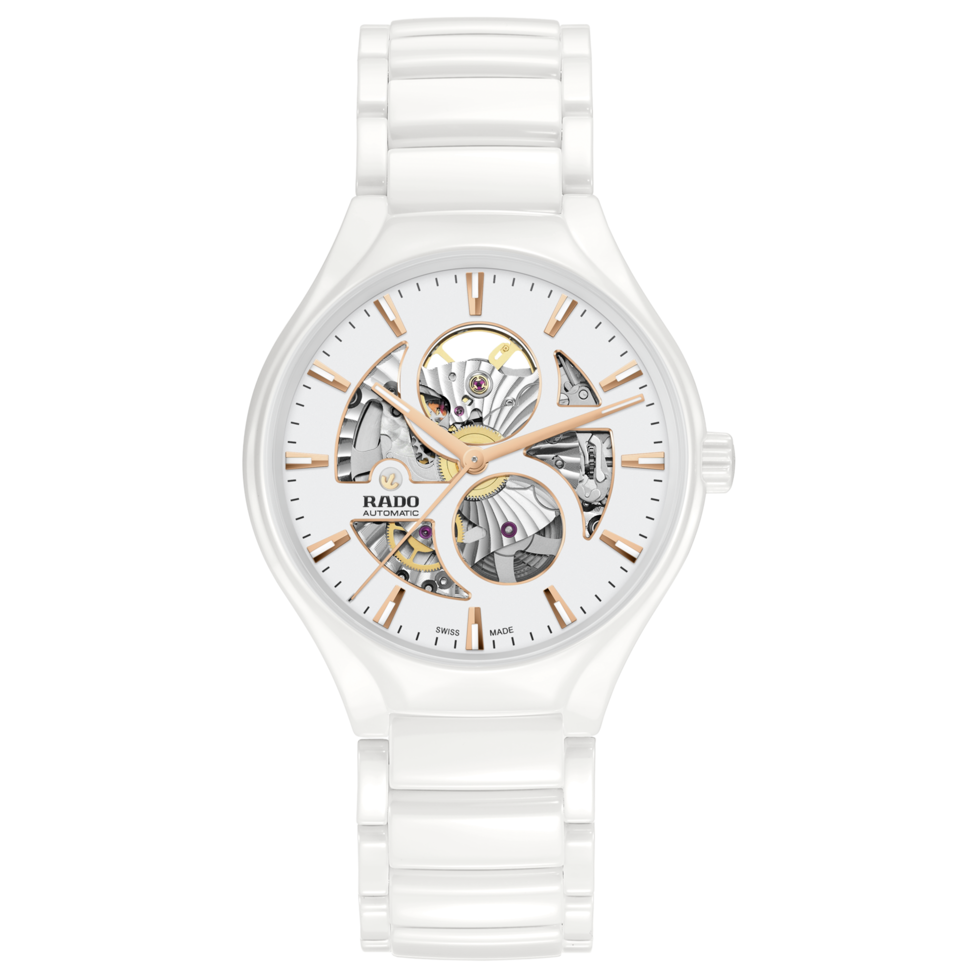 Montre Rado True Round Open Auto Cadran Blanc Bracelet Céramique 40MM