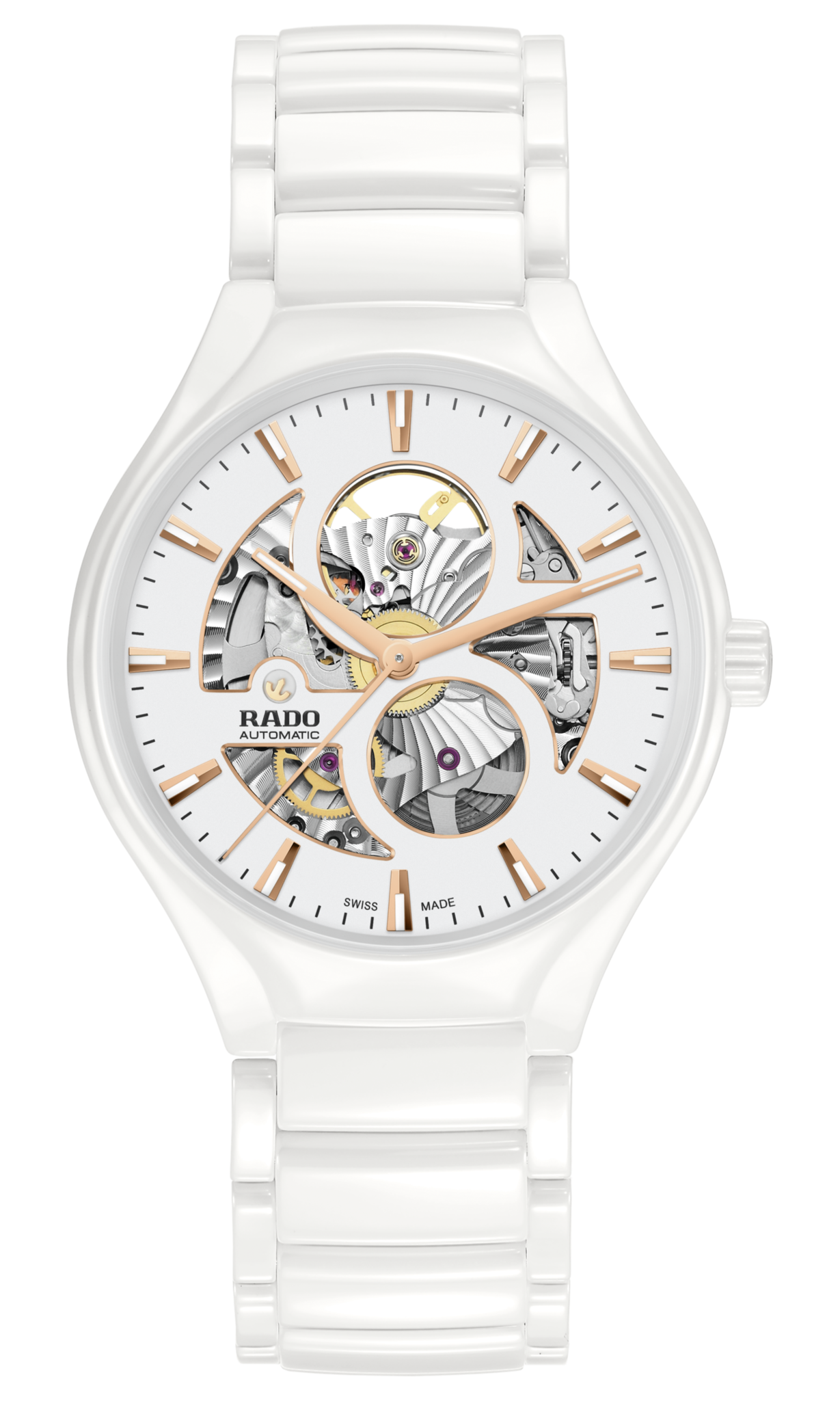 Rado True Round Open Auto Watch White Dial Ceramic Bracelet 40MM