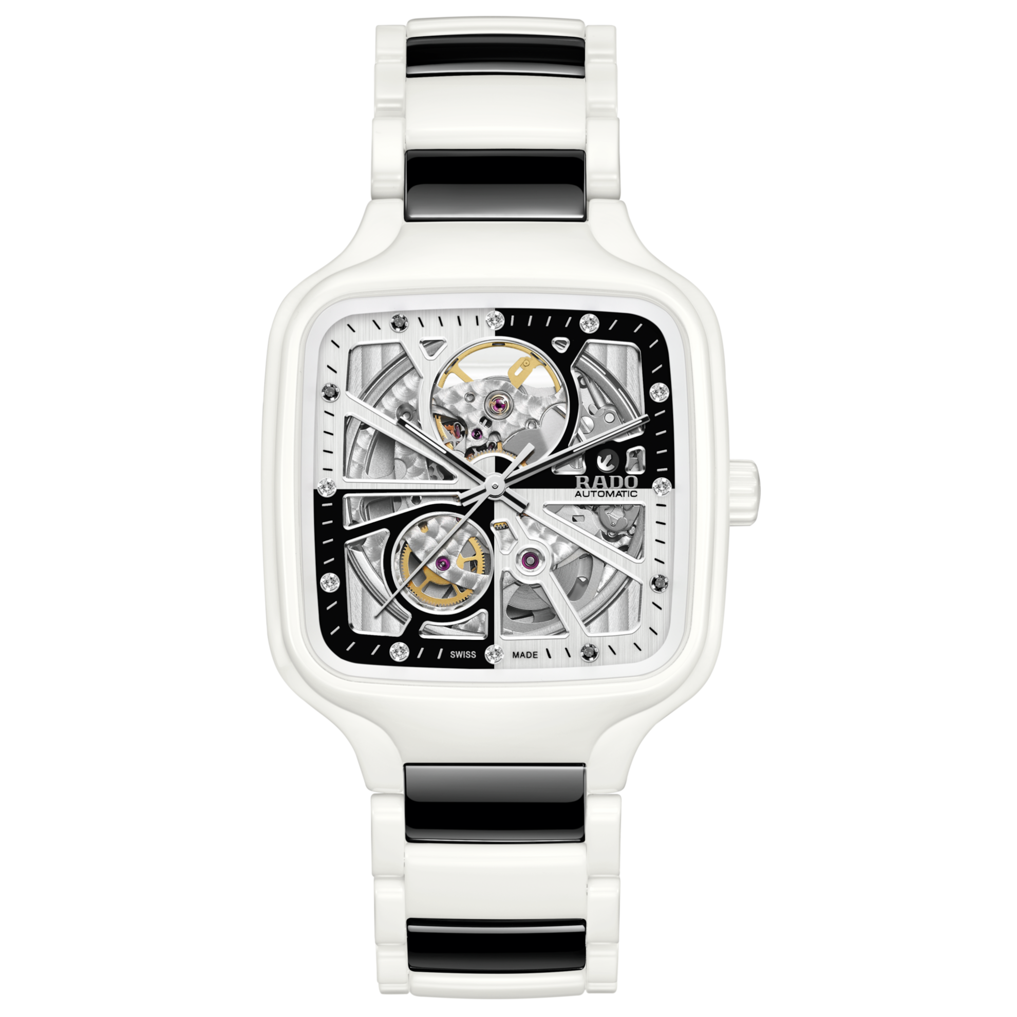 Rado True Square Open Heart Auto Watch Ceramic Bracelet 38MM