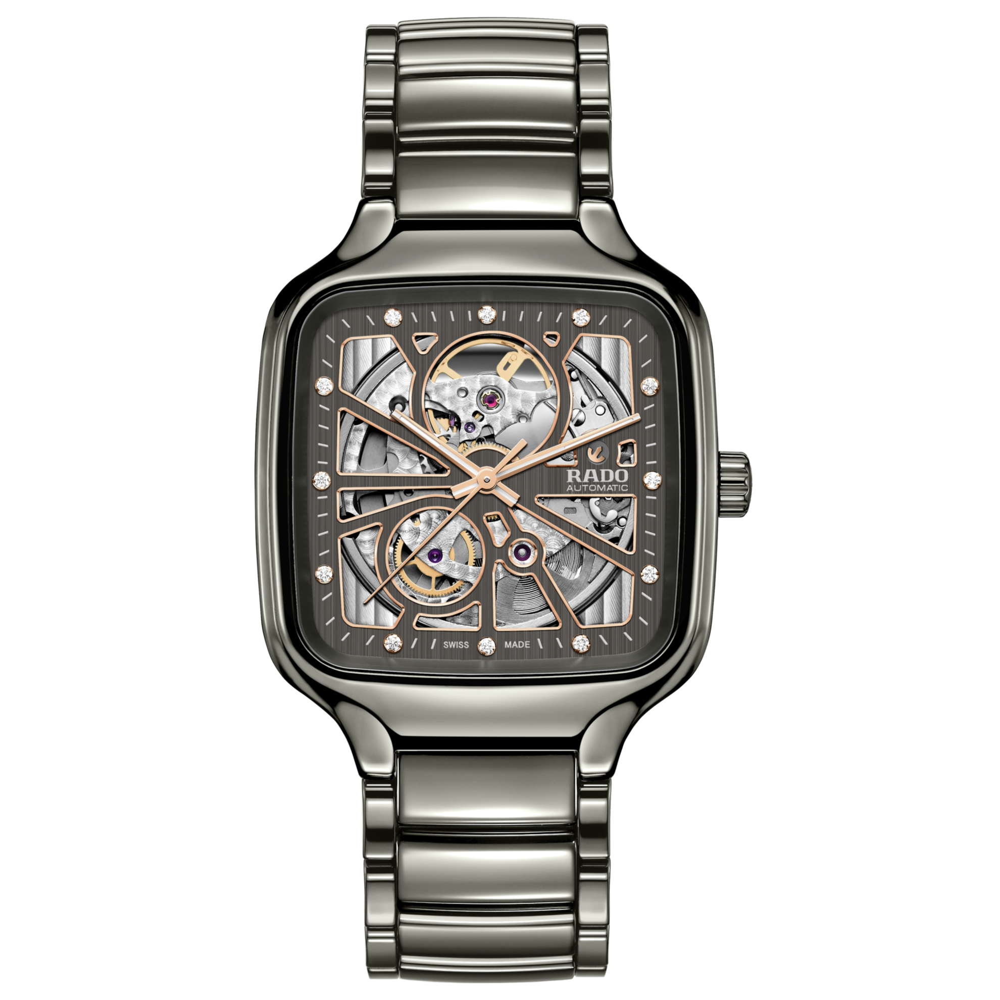 Rado True Square Open Heart Auto Watch Ceramic Bracelet 38MM