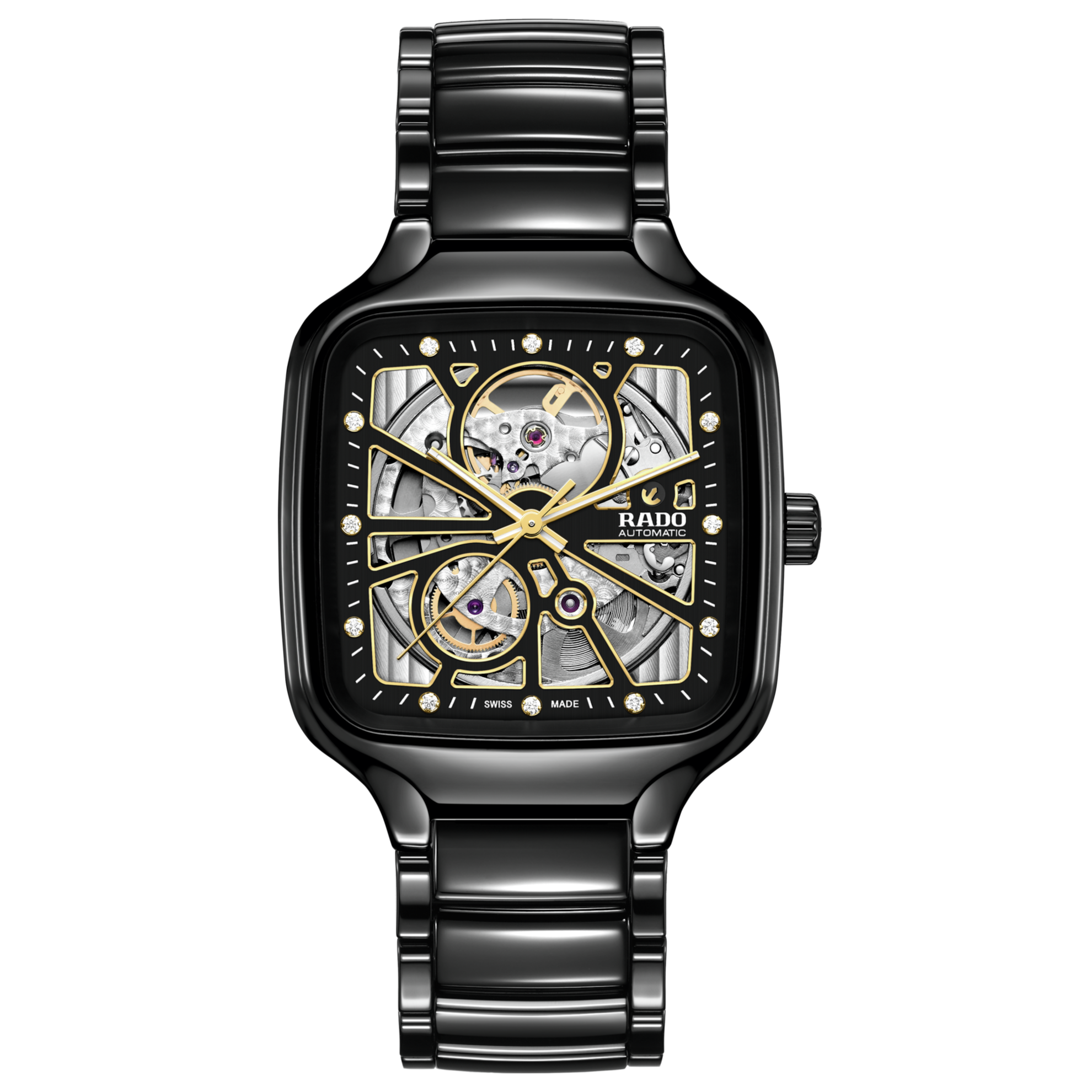 Rado True Square Open Heart Auto Watch Ceramic Bracelet 38MM