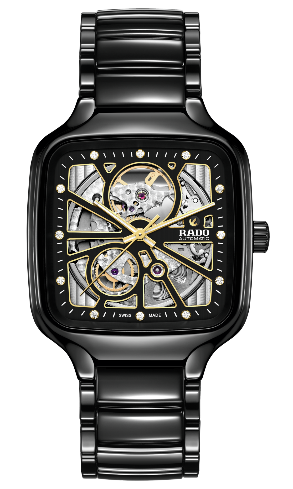 Rado True Square Open Heart Auto Watch Ceramic Bracelet 38MM