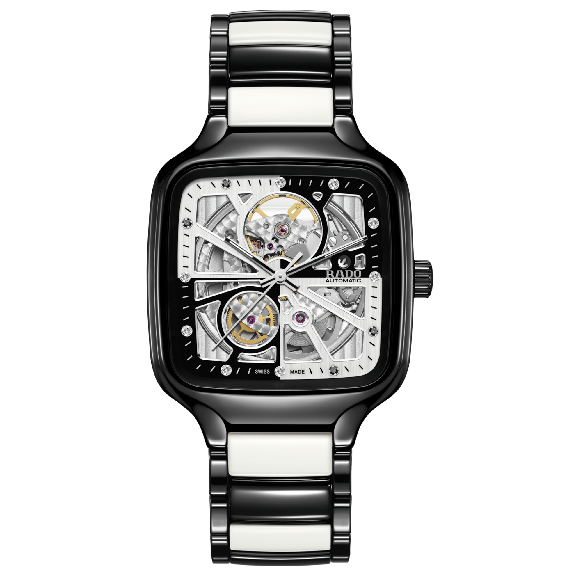 Rado True Square Open Heart Auto Watch Ceramic Bracelet 38MM