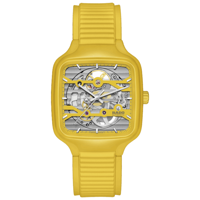 Montre Rado True Square Skeleton Auto Bracelet Caoutchouc 38MM
