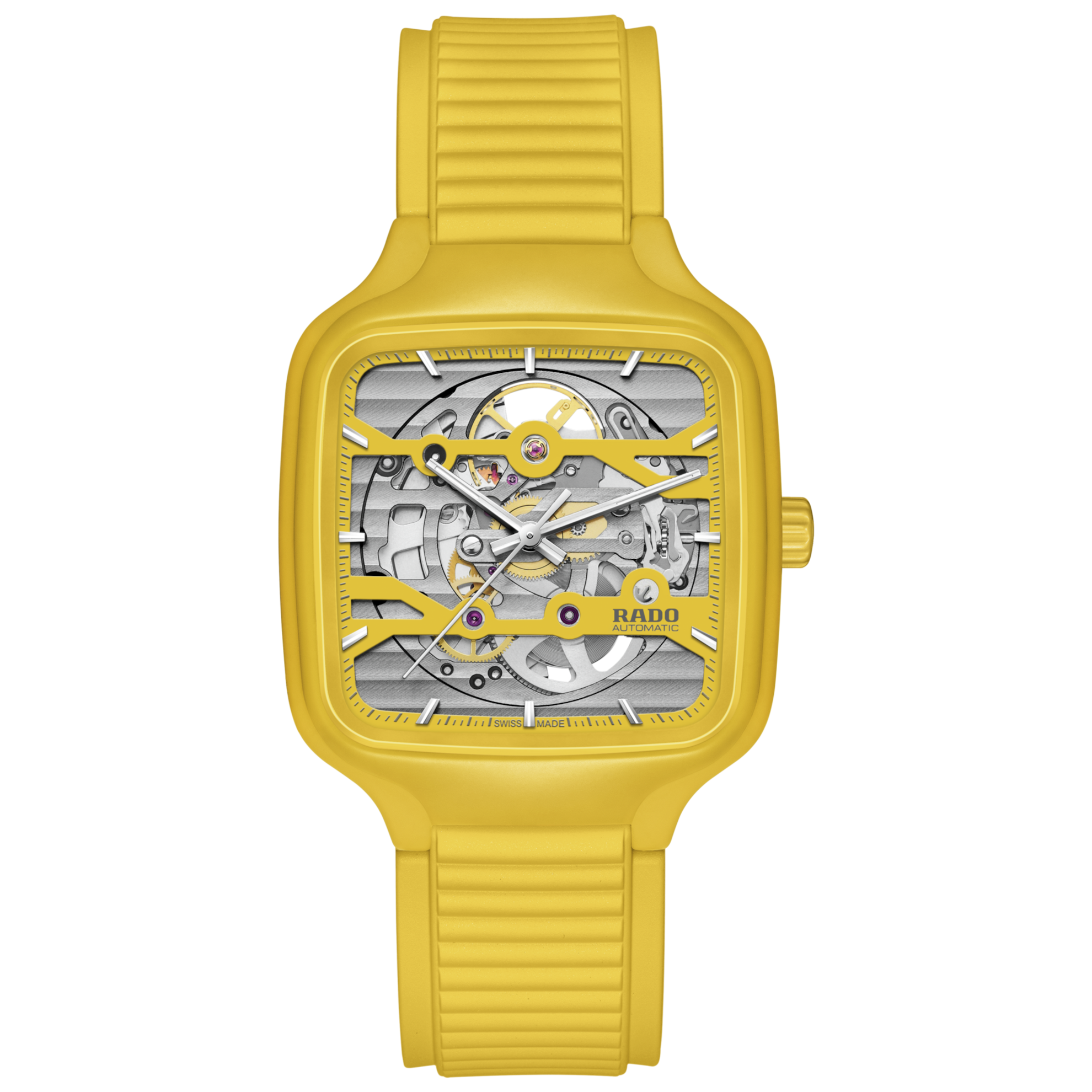 Montre Rado True Square Skeleton Auto Bracelet Caoutchouc 38MM