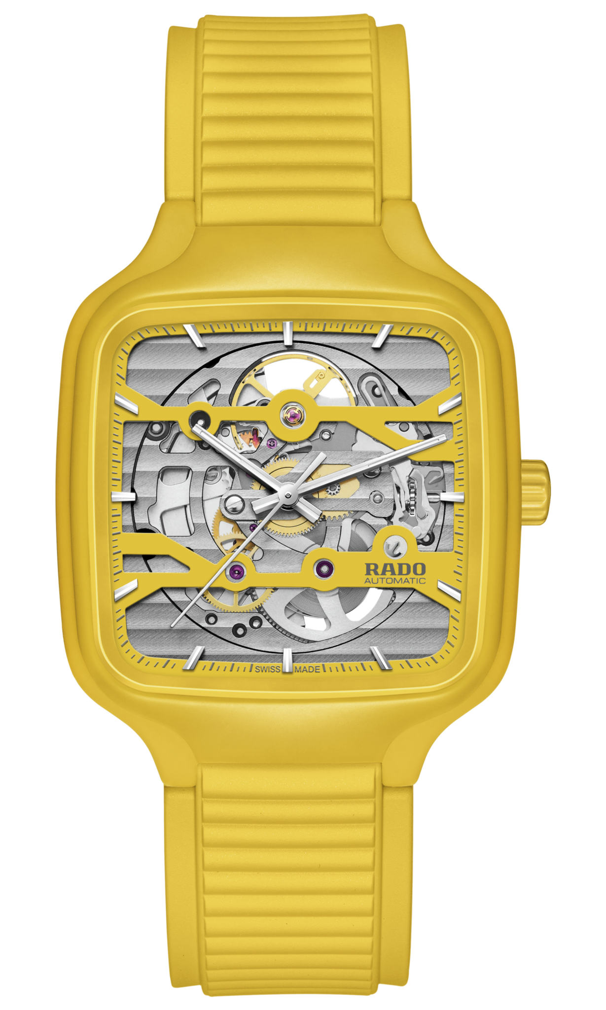 Montre Rado True Square Skeleton Auto Bracelet Caoutchouc 38MM