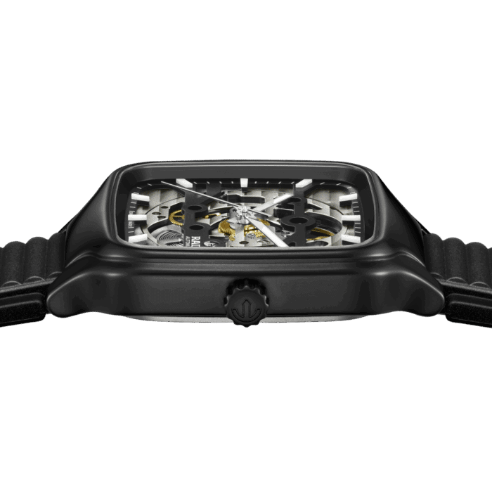 Montre Rado True Square Skeleton Auto Bracelet Caoutchouc 38MM