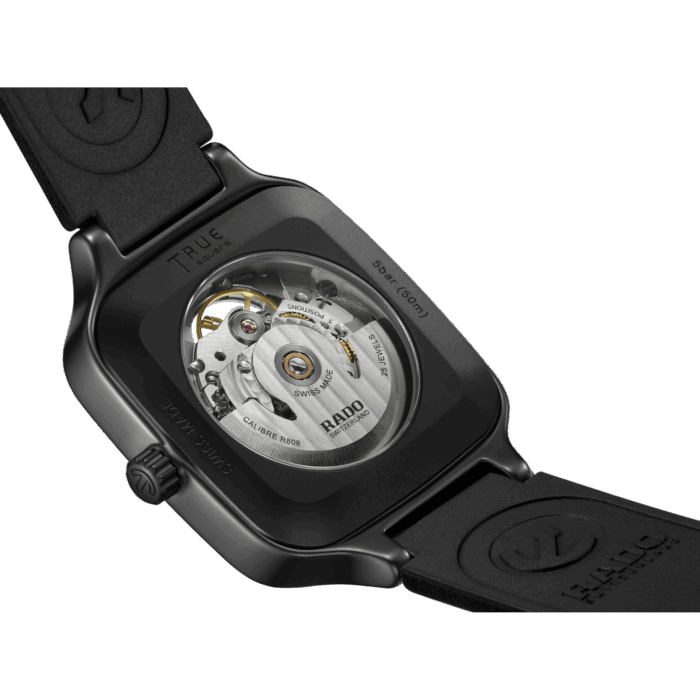 Montre Rado True Square Skeleton Auto Bracelet Caoutchouc 38MM