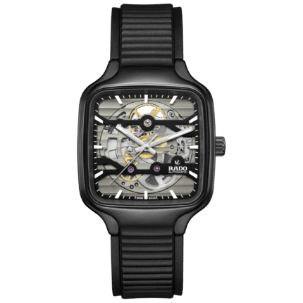 Montre Rado True Square Skeleton Auto Bracelet Caoutchouc 38MM
