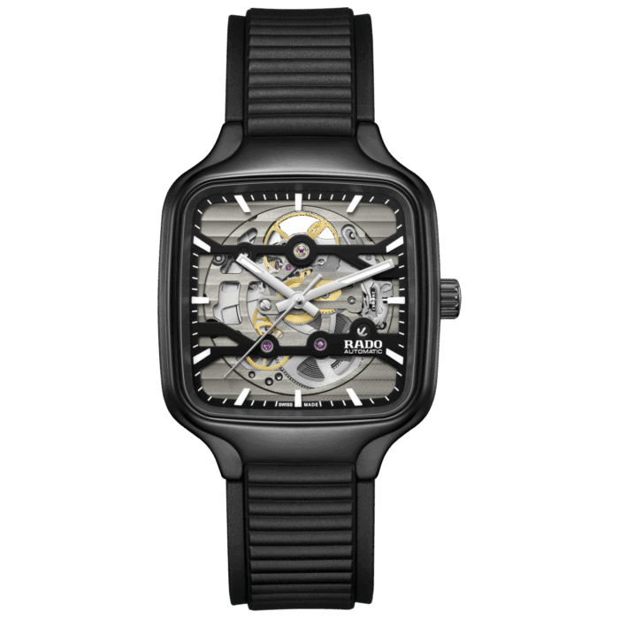 Montre Rado True Square Skeleton Auto Bracelet Caoutchouc 38MM