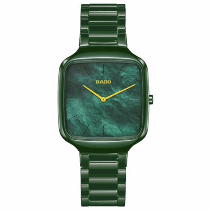 Rado True Square Thinline Quartz Watch Green Dial Ceramic Bracelet 37MM