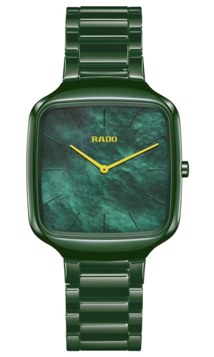 Rado True Square Thinline Quartz Watch Green Dial Ceramic Bracelet 37MM