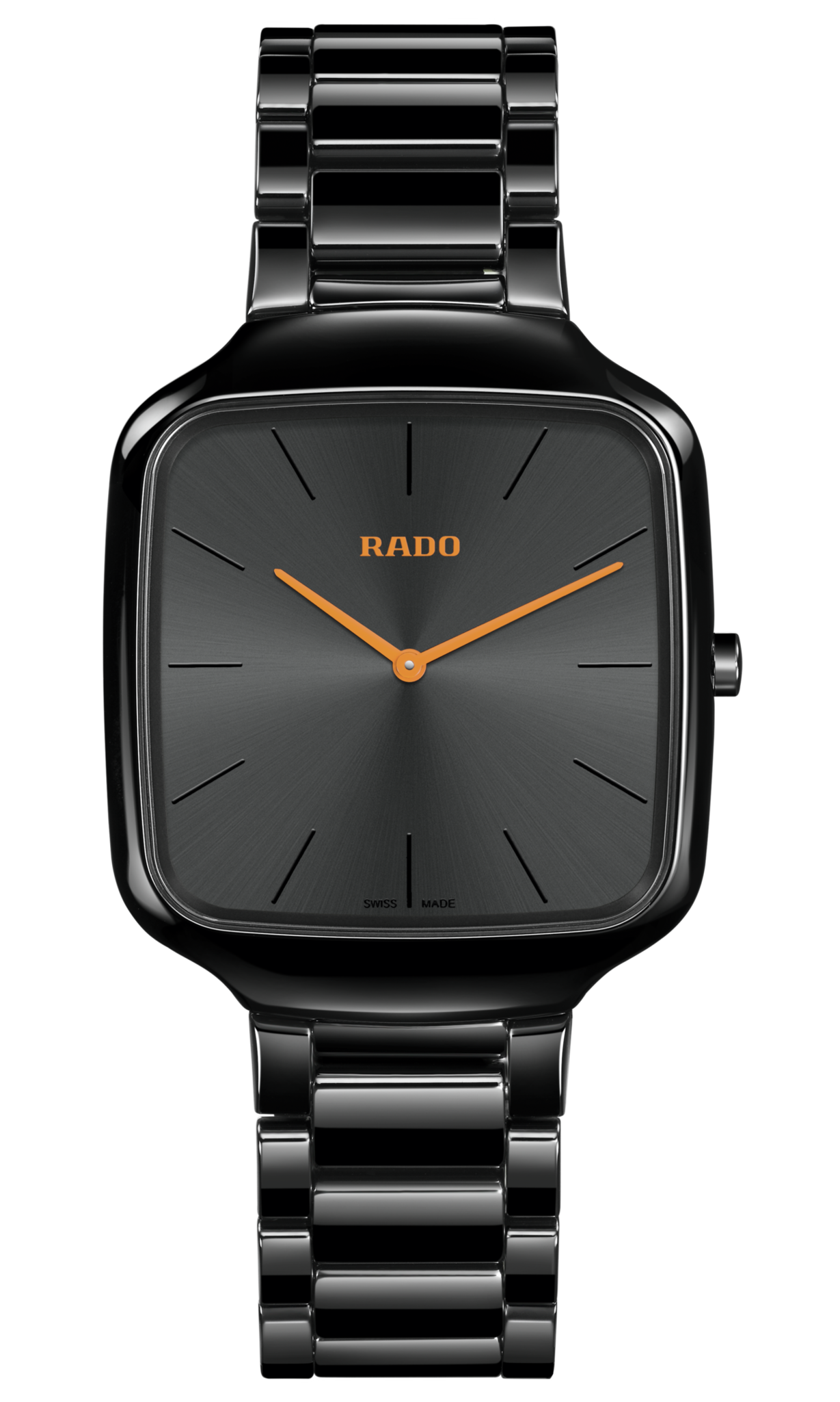 Rado True Square Thinline Quartz Watch Black Dial Ceramic Bracelet 37MM