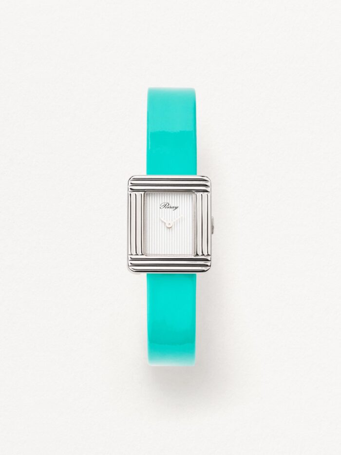 Bracelet Montre Poiray Cuir Veau Vernis Bleu Lagon