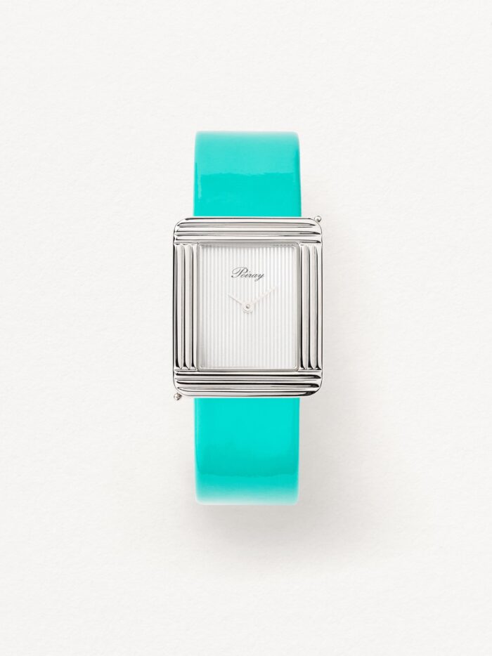 Bracelet Montre Poiray Cuir Veau Vernis Bleu Lagon