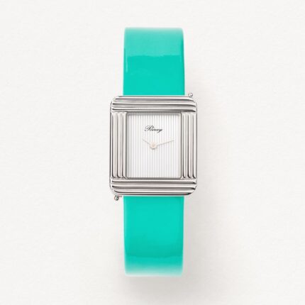 Bracelet Montre Poiray Cuir Veau Vernis Bleu Lagon