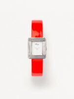 Bracelet Montre Poiray Cuir Veau Vernis Rouge Fluo