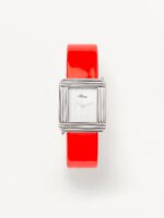 Bracelet Montre Poiray Cuir Veau Vernis Rouge Fluo