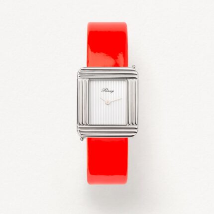 Bracelet Montre Poiray Cuir Veau Vernis Rouge Fluo