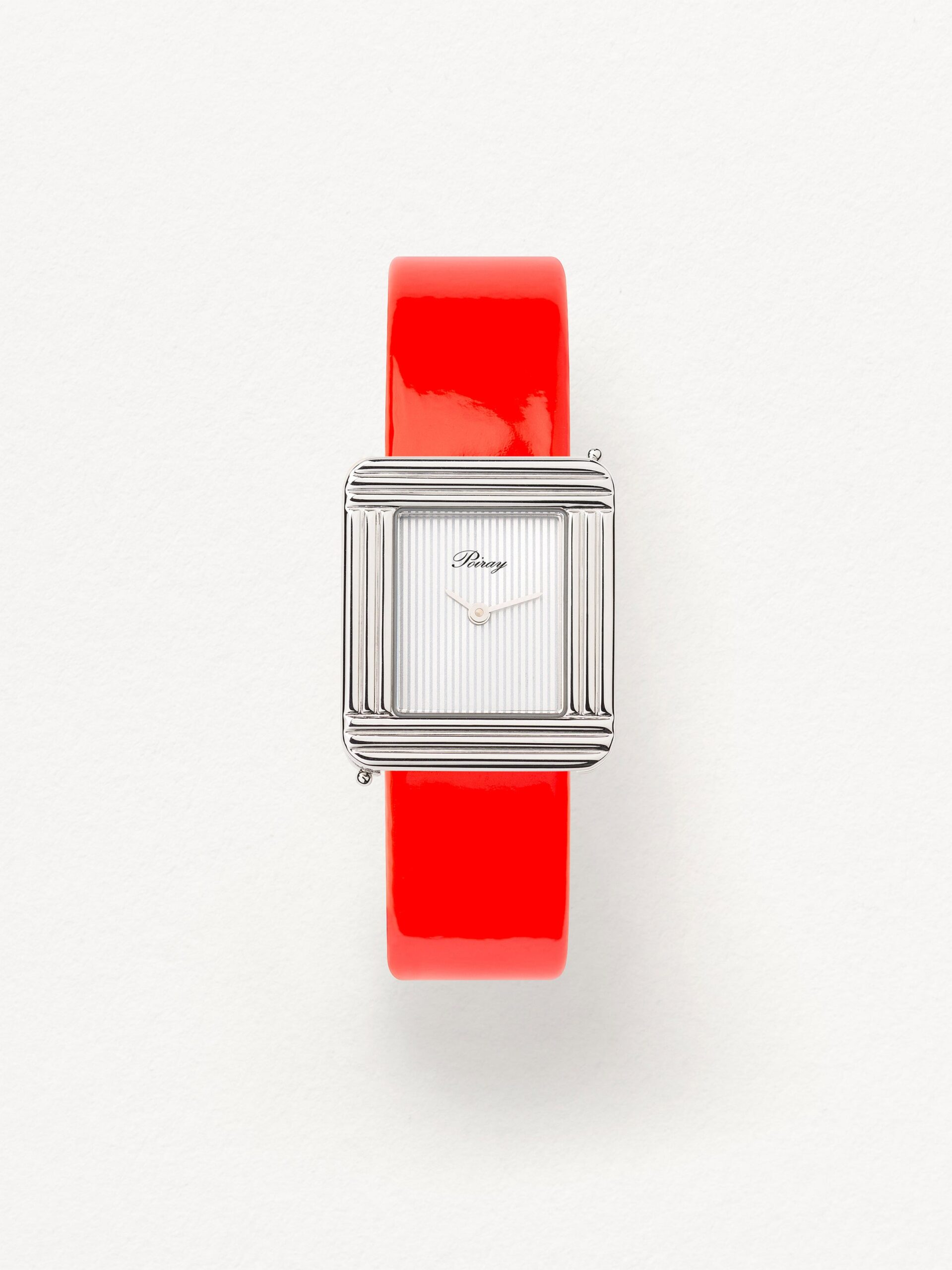 Bracelet Montre Poiray Cuir Veau Vernis Rouge Fluo