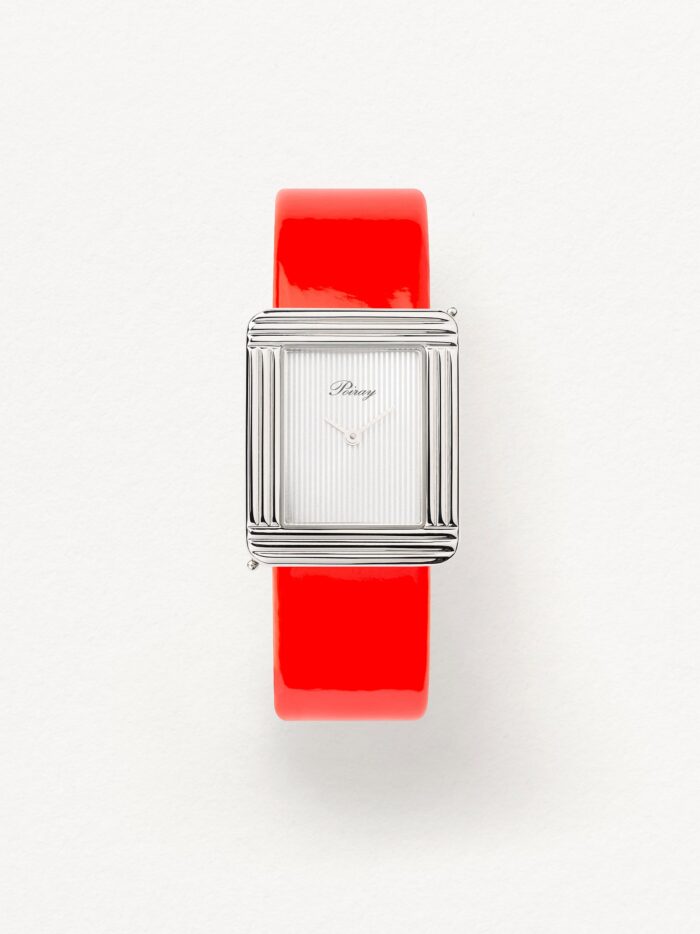 Bracelet Montre Poiray Cuir Veau Vernis Rouge Fluo